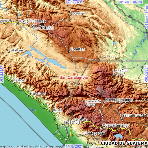 Topographic map of San Caralampio