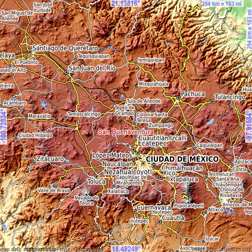 Topographic map of San Buenaventura