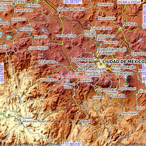 Topographic map of San Buenaventura