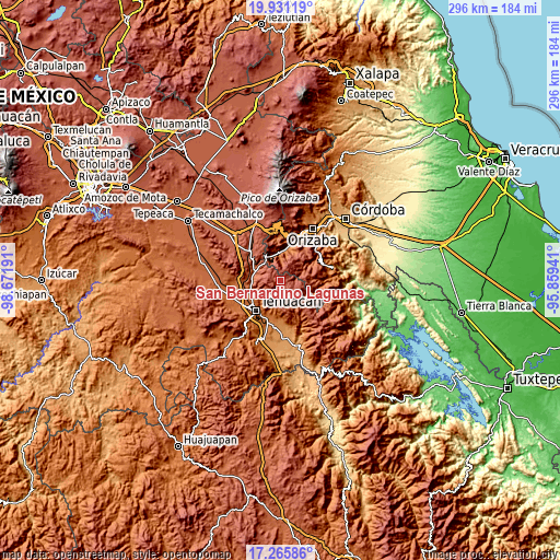 Topographic map of San Bernardino Lagunas