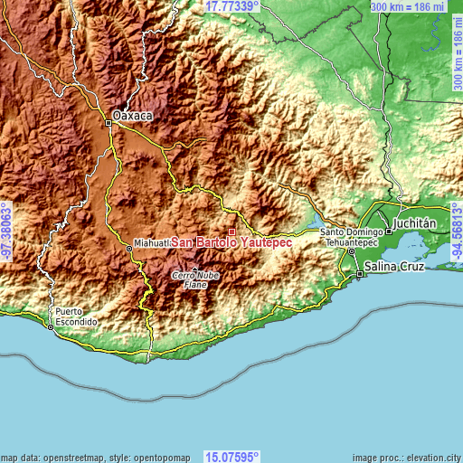 Topographic map of San Bartolo Yautepec