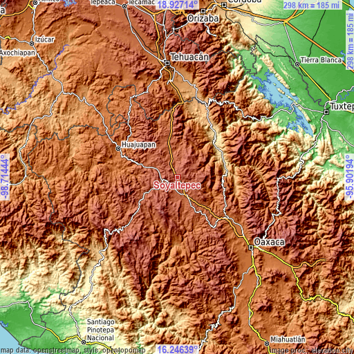 Topographic map of Soyaltepec