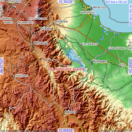 Topographic map of San Bartolomé Ayautla