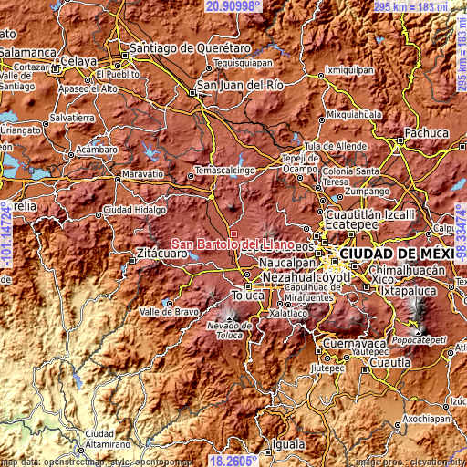 Topographic map of San Bartolo del Llano