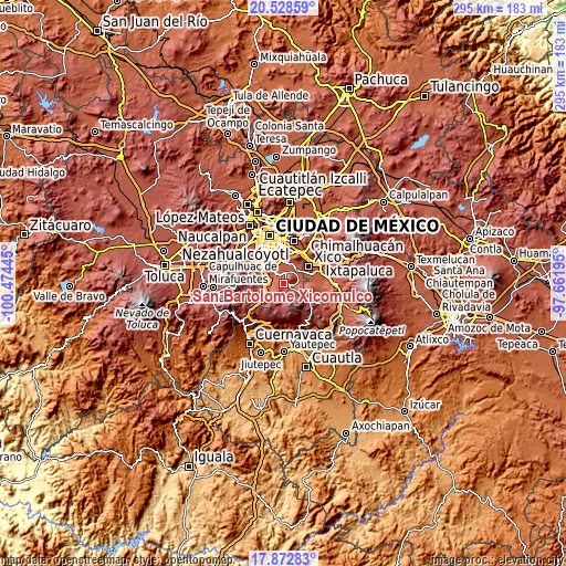 Topographic map of San Bartolome Xicomulco