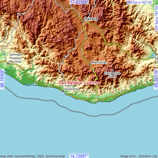 Topographic map of San Baltazar Loxicha