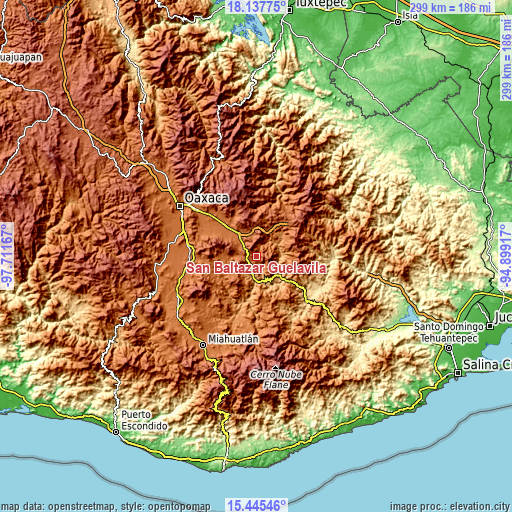 Topographic map of San Baltazar Guelavila