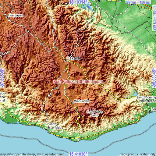 Topographic map of San Baltazar Chichicapam
