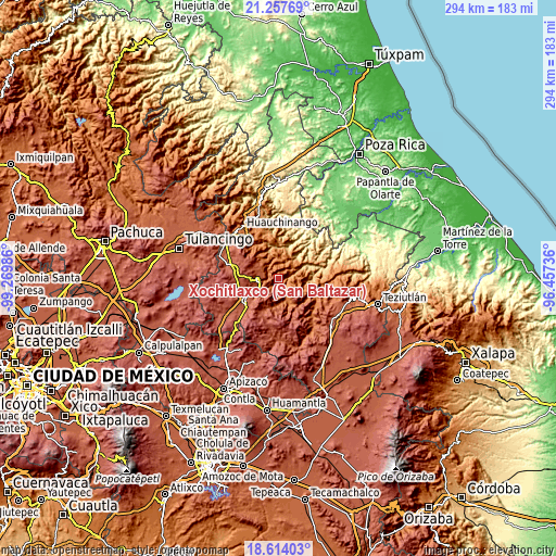 Topographic map of Xochitlaxco (San Baltazar)