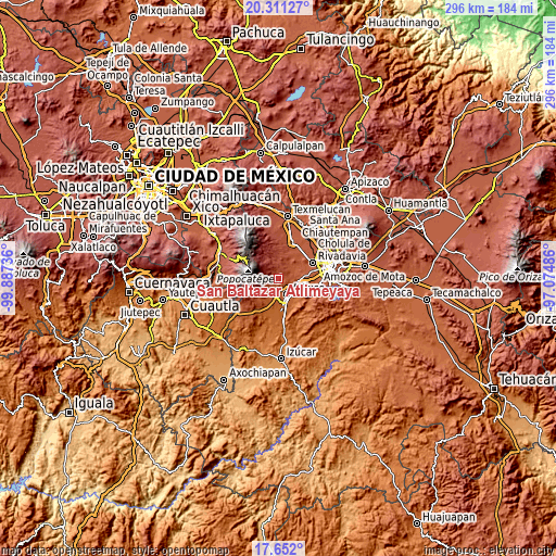 Topographic map of San Baltazar Atlimeyaya