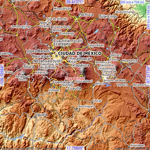 Topographic map of Zoyatzingo
