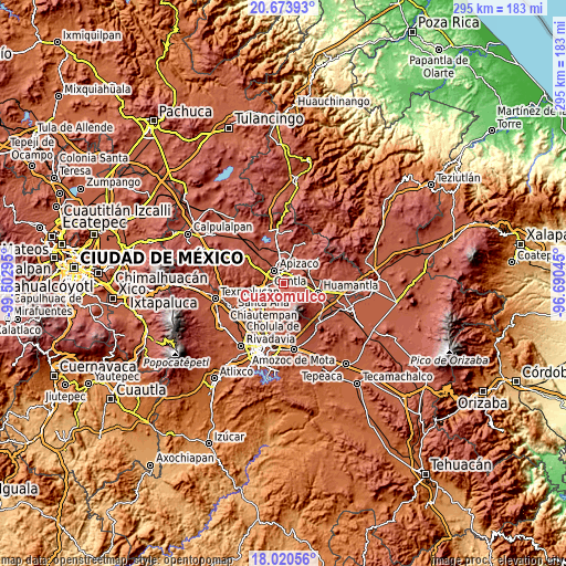 Topographic map of Cuaxomulco