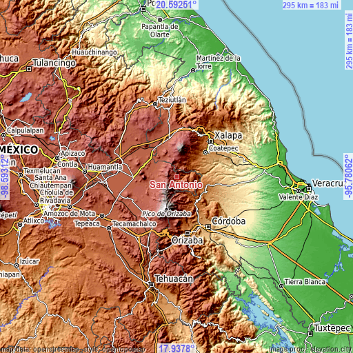 Topographic map of San Antonio