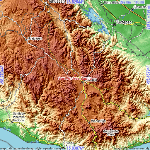 Topographic map of San Andrés Zautla