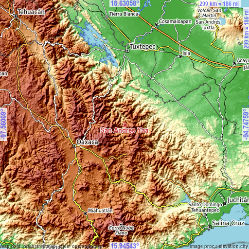 Topographic map of San Andrés Yaá