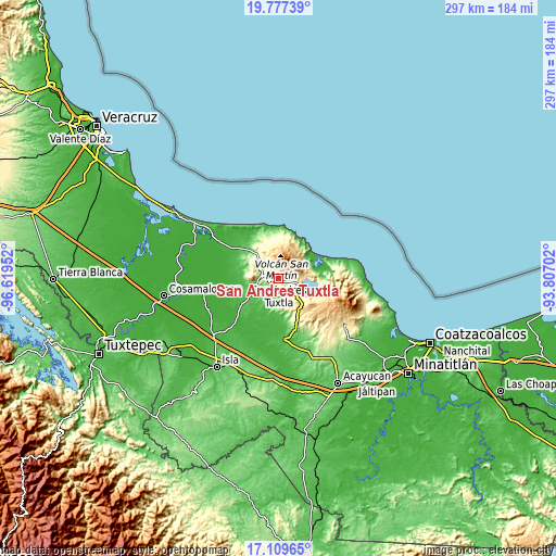 Topographic map of San Andrés Tuxtla