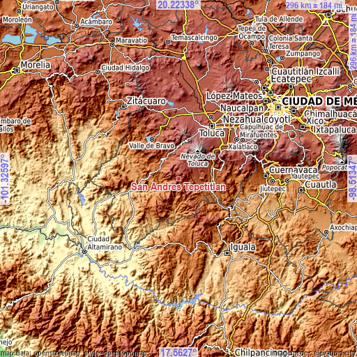 Topographic map of San Andrés Tepetitlán