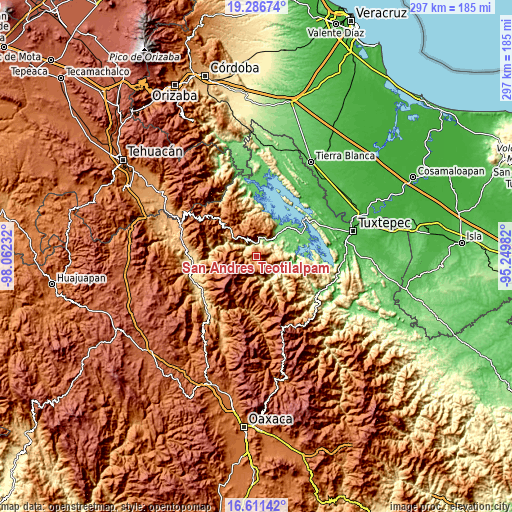 Topographic map of San Andrés Teotilalpam