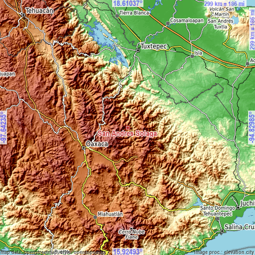 Topographic map of San Andrés Solaga