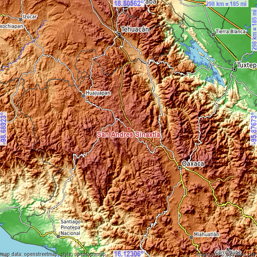 Topographic map of San Andrés Sinaxtla