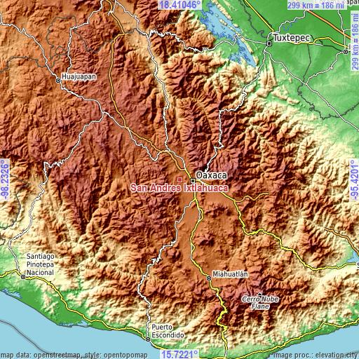 Topographic map of San Andrés Ixtlahuaca