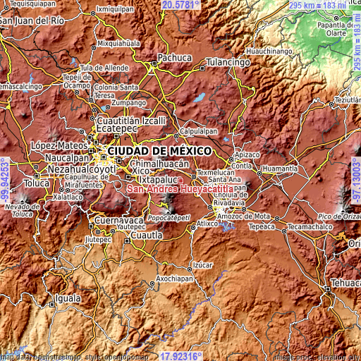 Topographic map of San Andrés Hueyacatitla