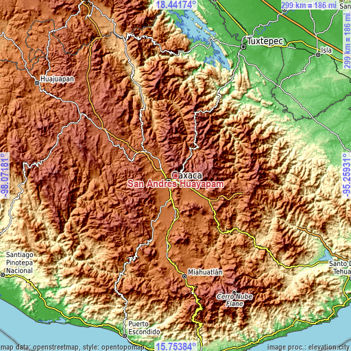 Topographic map of San Andrés Huayápam