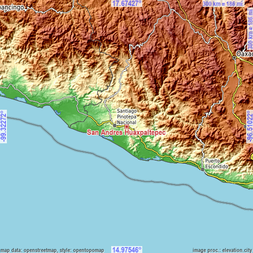 Topographic map of San Andrés Huaxpaltepec