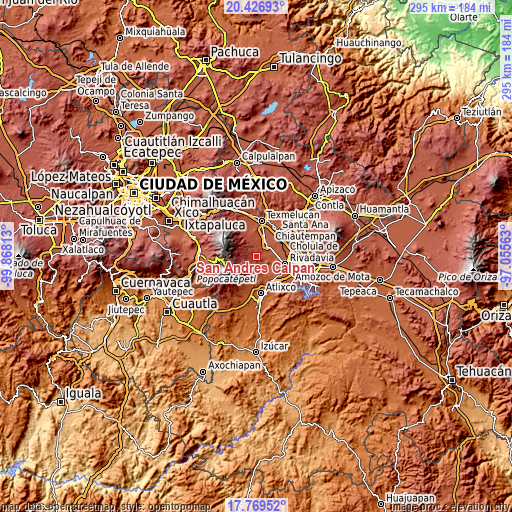 Topographic map of San Andrés Calpan