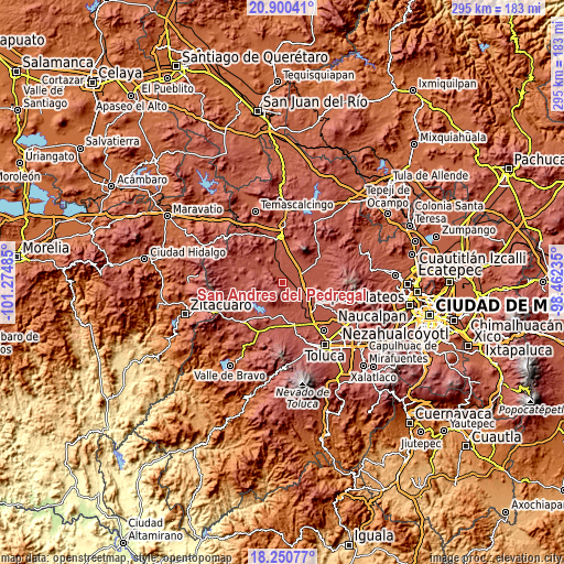 Topographic map of San Andrés del Pedregal