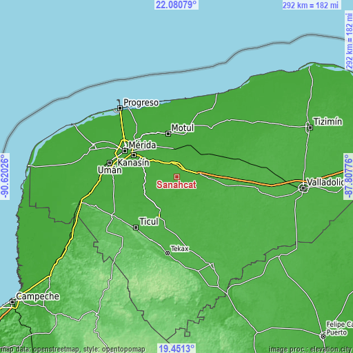 Topographic map of Sanahcat