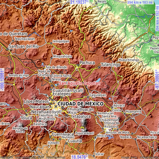 Topographic map of San Agustín Zapotlán