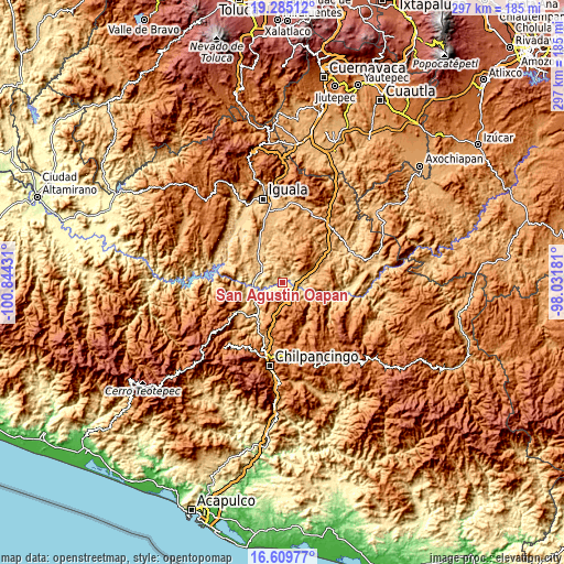 Topographic map of San Agustín Oapan
