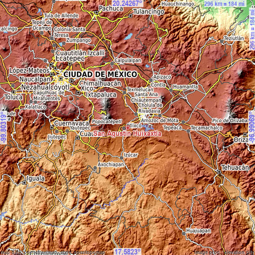 Topographic map of San Agustín Huixaxtla