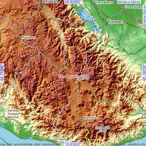 Topographic map of San Agustín Etla