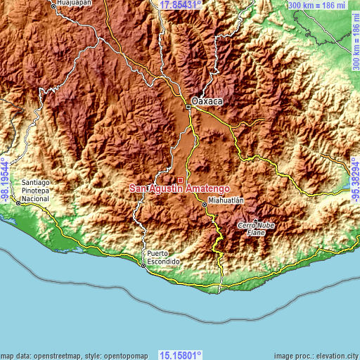 Topographic map of San Agustín Amatengo