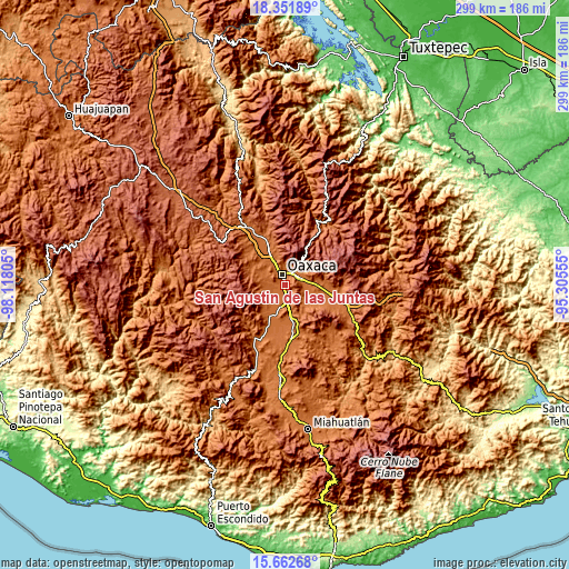 Topographic map of San Agustín de las Juntas