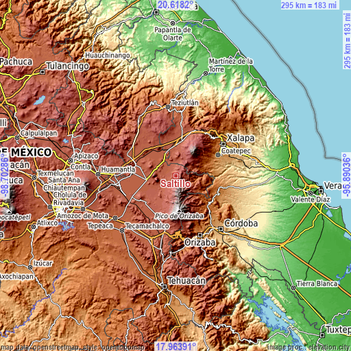 Topographic map of Saltillo