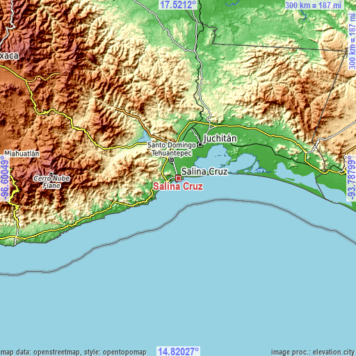 Topographic map of Salina Cruz