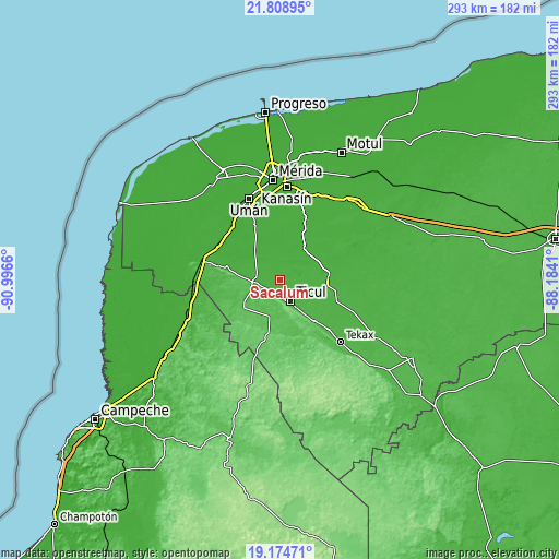 Topographic map of Sacalum