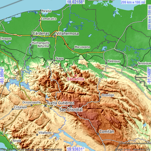 Topographic map of Sabanilla