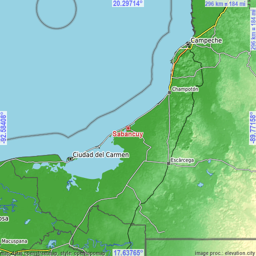 Topographic map of Sabancuy