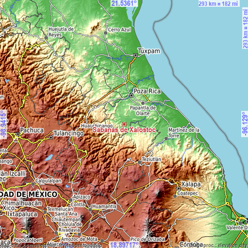 Topographic map of Sabanas de Xalostoc