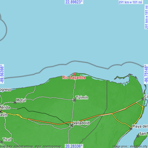 Topographic map of Río Lagartos