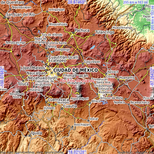 Topographic map of Río Frío de Juárez