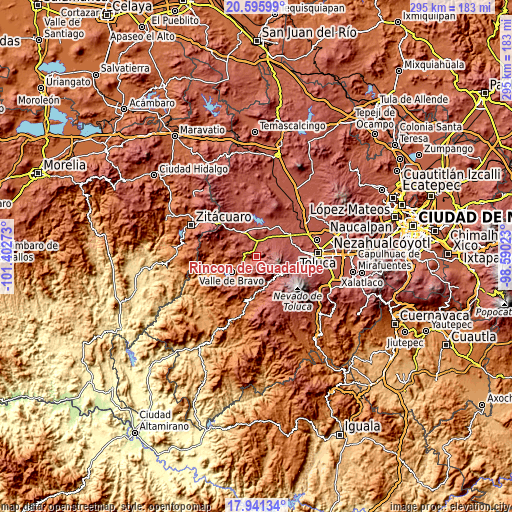 Topographic map of Rincón de Guadalupe