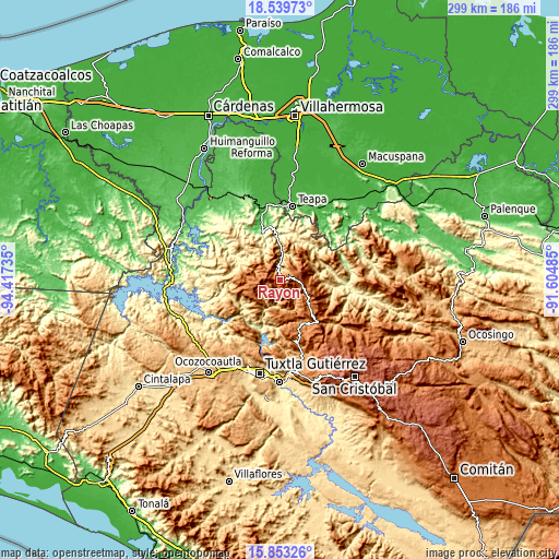 Topographic map of Rayón