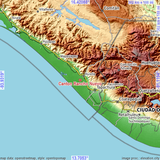 Topographic map of Cantón Rancho Nuevo