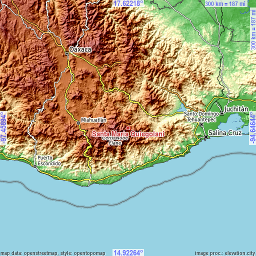 Topographic map of Santa María Quiegolani