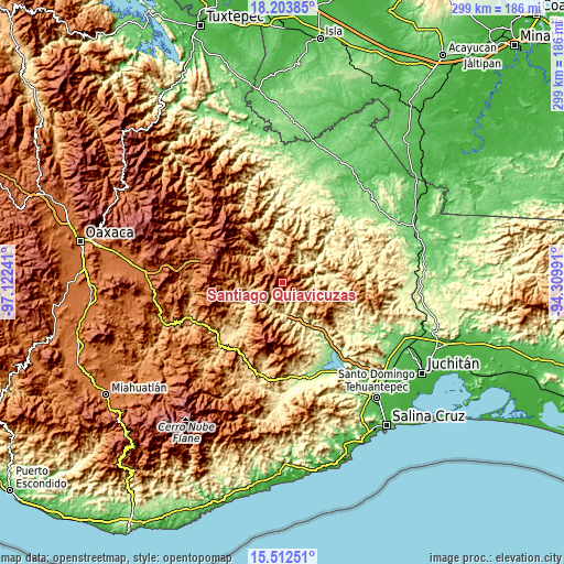 Topographic map of Santiago Quiavicuzas